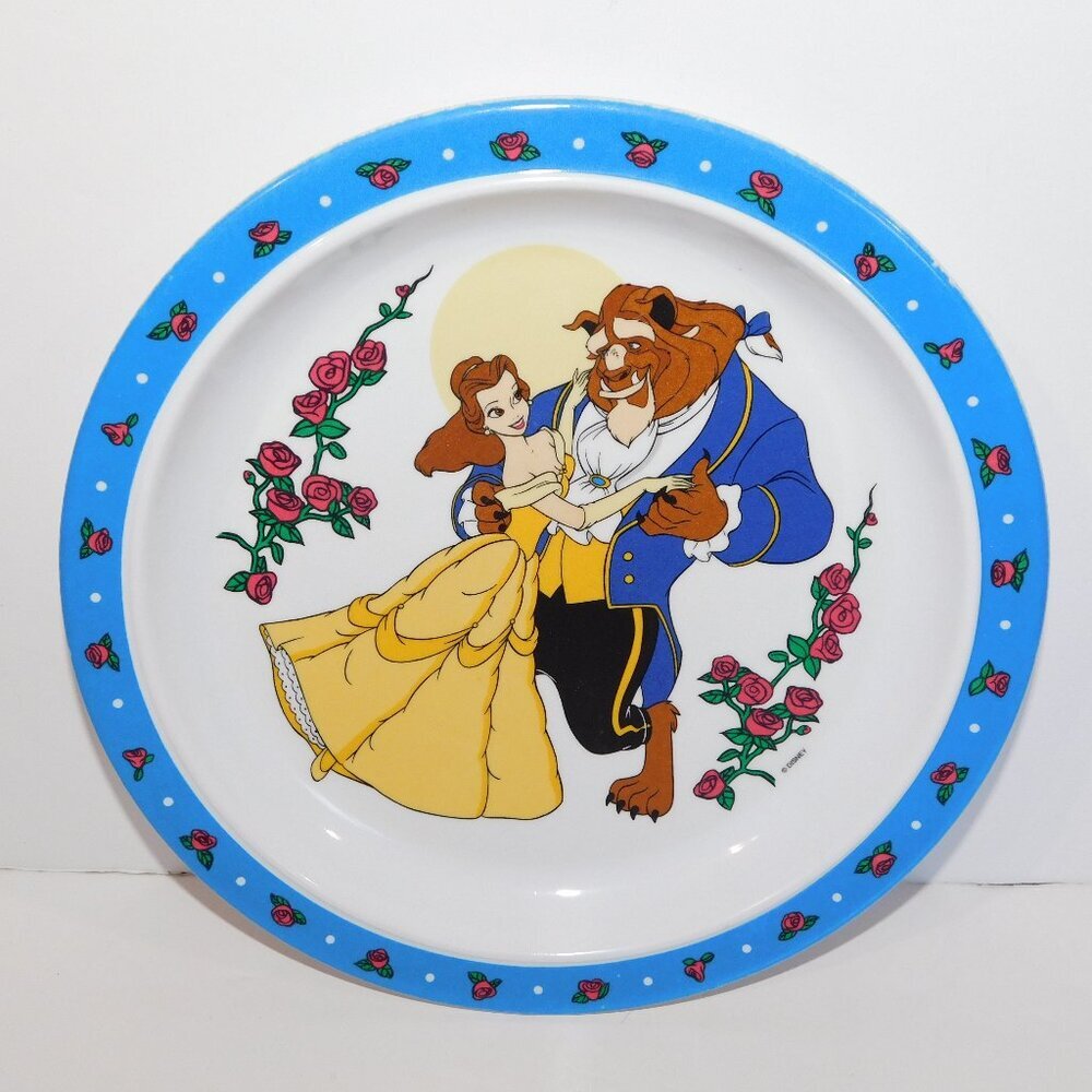 Disney Beauty and the Beast Melamine Kids Childs Plate VTG 90s Collectable 8.75"